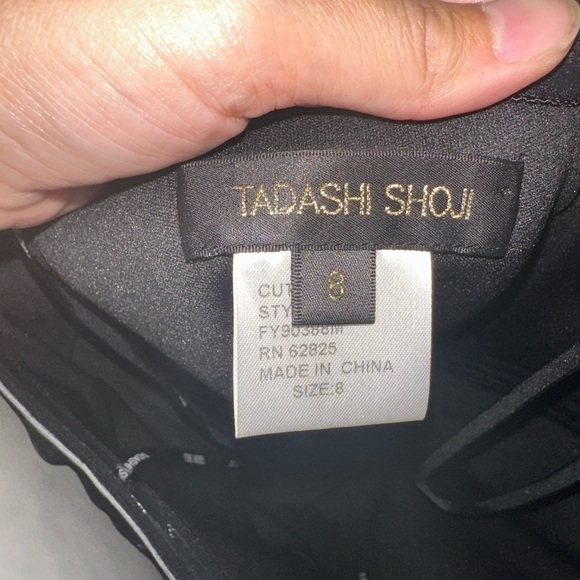 Tadashi Shoji Black/White Pleated Layered Mesh strapless tie waist dress size 8 - Picture 10 of 12